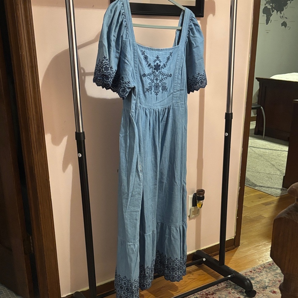 Old Navy Blue Maxi Dress with Dark Embroidery